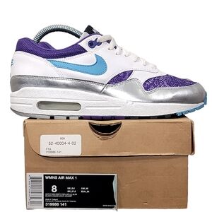 Nike Air Max 1 Silver\ Varsity Purple 8W